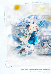 Detail of shell light PET tape featuring lavender girl illustrations for journaling