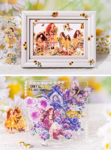 Detail of PET decorative tape featuring girls and sunflowers on photo frames and acrylic stands