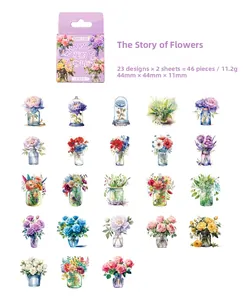 Macro shot of 46 floral stickers featuring 23 unique watercolor botanical designs