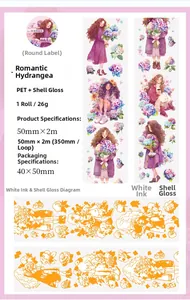 Detail showing PET tape with Hydrangea girl design and shell light special effects