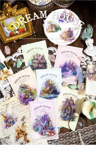 Detailed laser PET fantasy castle stickers for scrapbooking and journal decoration