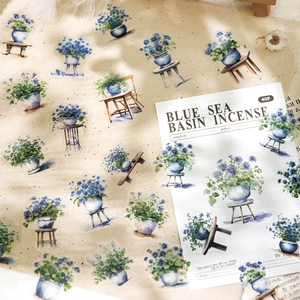 Set di 40 adesivi PET fiori botanici blu per decorazione di diari e fai da te