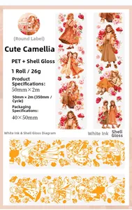 Detail of PET decorative tape with shell light process featuring vintage flower girls