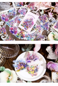 Detail of laser holographic dream castle PET stickers for scrapbooking decoration
