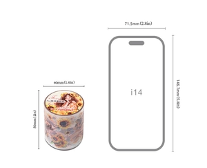 Detailed dimensions of Sunflower Girl PET decorative tape showing 50mm height and 40mm diameter