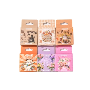 6-pack floral and vintage themed box stickers for scrapbooking and journal decoration