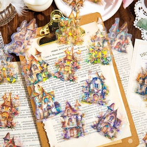 Dreamy castle series PET stickers with laser holographic finish for journaling
