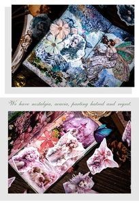 Macro detail of fairy-themed PET stickers with retro floral and butterfly illustrations