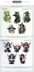Detail of Retro Story PET stickers showing fairy character designs for DIY scrapbooking