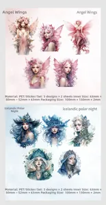 Detailed PET stickers featuring Angel Wings and Icelandic night themes for DIY crafts