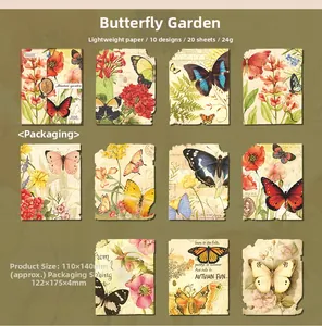 Detailed view of Shadow Garden retro scrapbooking paper set with ten vintage butterfly designs