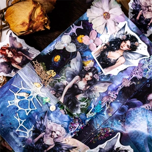 Gothic fairy PET stickers featuring dark magic female elves in mystical blue-purple tones