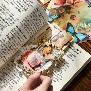 Vintage art garden paper with golden frames and butterflies for journaling