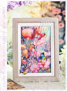 Arte de pared floral 3D con marco de madera, collage de mariposas y encaje blanco