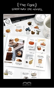 Artistic layout of DIY lifestyle stickers with fruits and pastries on a notebook