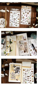Detail of vintage Chinese style stickers featuring classical furniture for journaling