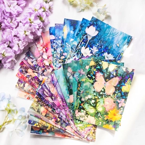 Pegatinas de flores y mariposas con acabado láser irisado para decorar diarios