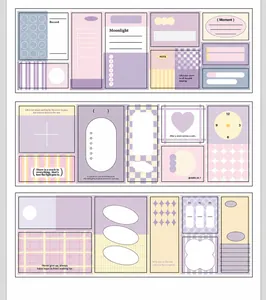 Detalle macro de pegatinas para scrapbooking en lavanda y beige con patrones de red