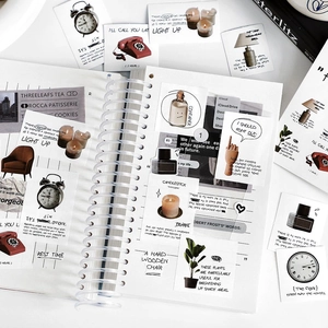Vintage INS lifestyle sticker pack for DIY journals with clock and plant illustrations