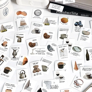 Artistic collection of hand-drawn lifestyle sticker cards for DIY scrapbooking decor
