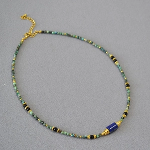 Collier de Perles Fait à la Main Vintage Français pour Femmes Pierre Naturelle Lapis-Lazuli Turquoise Africaine Choker Géométrique