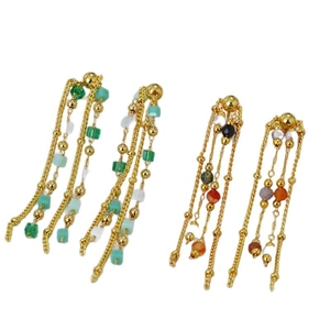 Bohemian style long tassel earrings with colorful beads and gold chain tassels for women
