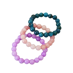 Handmade 10mm beaded stretch bracelets in blue, pink, and purple semi-precious stones