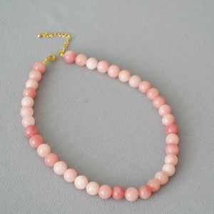 Pink apatite bead necklace for women with vintage style and adjustable gold clasp