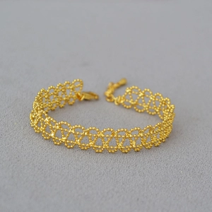 French vintage style gold beaded lace mesh bracelet with lobster clasp and extender
