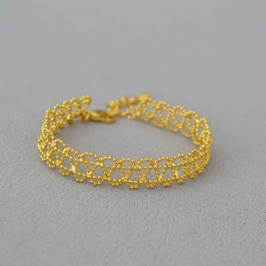 French Vintage Hollow Lace Mesh Geometric Bracelet For Women Elegant 18K Gold Plated Copper Chain Bracelet Fashion Jewelry