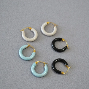 Vintage Brass Gold Plated Handmade Enamel Hoop Earrings For Women Minimalist Marble Pattern Round Geometric Jewelry Gift