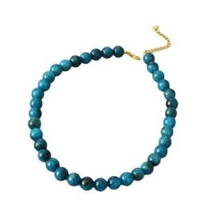 Retro apatite bead necklace with golden lobster clasp and adjustable extension chain