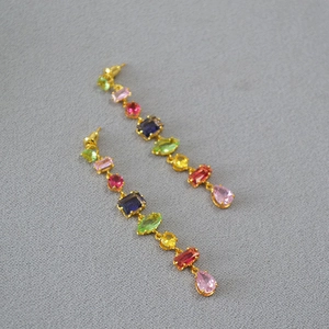 Colorful geometric crystal drop earrings with 925 silver needles and gold-tone base