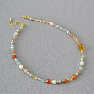 Collana di Perle d'Acqua Dolce e Cristalli Irregolari Fatta a Mano per Donna Gioielli Vintage Geometrici Multicolore