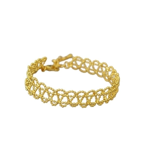 French vintage gold hollow lace geometric bracelet with delicate woven metal chain
