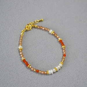 Bracelet de Perles d'Eau Douce et Zirconia Champagne pour Femmes Bijoux de Main Ajustables en Agate Vintage Faits Main