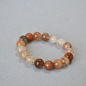 Retro multi-color 10mm red rutilated quartz bead bracelet with natural crystal inclusions