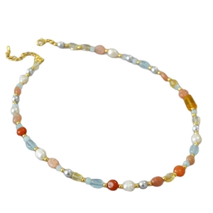Collana di perle barocche con perle multicolori in acquamarina e citrina