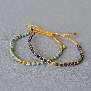 Bijoux Perlés Tissés à la Main pour Hommes Femmes Bohème Rétro Lapis-Lazuli Magnésite Bracelet Collier Bague Réglable