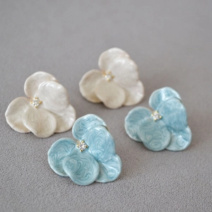 Vintage Handcrafted Enamel Orchid Flower Stud Earrings With Rhinestone 925 Sterling Silver Post For Women Jewelry