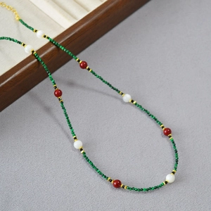 Künstliche Perlenkette Synthetischer Malachit Muschelperle Retro Chinesischer Stil Schlüsselbeinkette Für Frauen Elegantes Accessoire