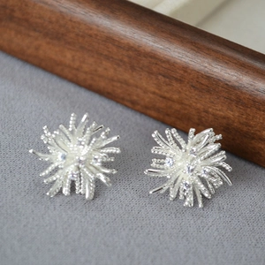 Vintage Firework Flower Stud Earrings With 925 Sterling Silver Post Copper Rhinestone Elegant Silver Earrings For Women