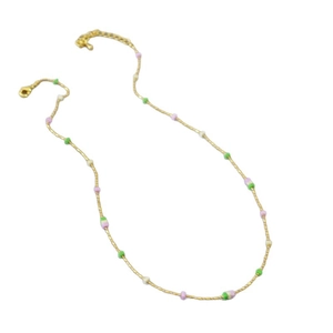 Gold-plated brass necklace with colorful stone beads and adjustable lobster clasp