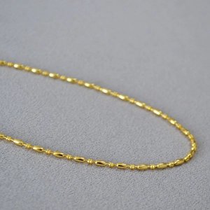 Elegant minimalist brass gold-plated bean bead necklace with high-polished link chain