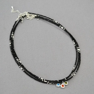 Vintage Black Spinel Beaded Pendant Necklace For Women Copper Silver Plated Colorful Zirconia Clavicle Chain Jewelry