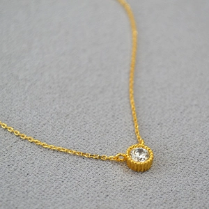 Minimalist Brass Gold Plated Single Zirconia Pendant Necklace Round Geometric Clavicle Chain For Women Daily Fashion Jewelry
