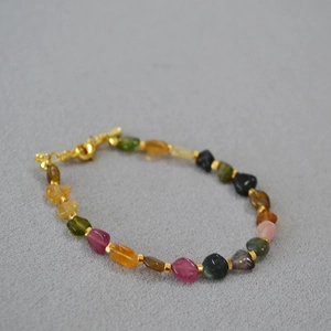 Colorful tourmaline bead necklace with gold spacers and lobster clasp for women