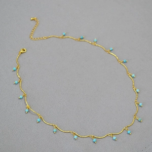 Vintage Brass Gold Plated Turquoise Beaded Necklace Bracelet For Women Artistic Holiday Style Boho Minimalist Fine Jewelry