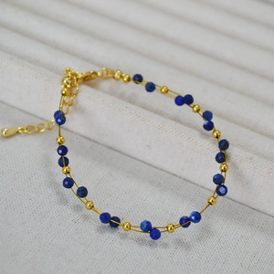 Handmade Minimalist Double Layer Beaded Bracelet For Women Lapis Lazuli Turquoise Tourmaline Natural Stone Gold Plated Beads