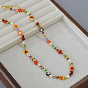 Collier Bracelet Bohème Fait à la Main en Perles de Fleurs pour Femmes Perle d'Eau Douce Pierre Naturelle Bijoux de Mode